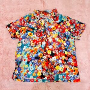 Jams World Vintage Rainbow Floral Button Down Tee